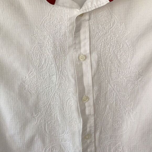 Robert Graham Embroidered White Flip Cuff Shirt Men’s Medium Long Sleeve - Picture 13 of 13